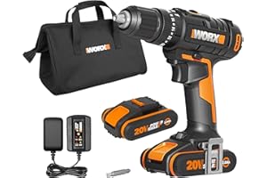 WORX WX370.1 PowerShare 20V Cordless Combi Hammer Drill Kit with 2 Batteries, Charger and Carry Bag - High Torque Impact Drill Set for Wood, Metal and Masonry