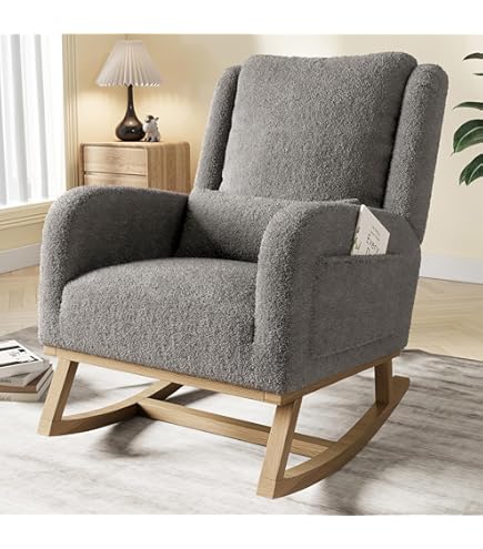 jeerbly Schommelstoel Teddy Fluwelen Square Back Swing Stoel Accentstoel Woonkamer Fauteuil Relaxstoel voor slaapkamer, Relaxstoel TV fauteuil, belastbaarheid tot 120 kg (roze