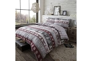 HAPPY LINEN COMPANY Set copripiumino - 100% flanella di cotone pettinato - double face con design scandinavo - Bordeaux - Matrimoniale