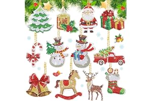 CICISTORY 5D Pittura diamante Natale, kit completo di pittura diamante 12pcs, artigianato appeso portachiavi per decorazione della casa, regali regali di Natale