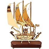 INDIAN ART VILLA Brass Ship with Wooden Base, Showpiece Item, Perfect for Home Decoration and Gifting, 12'' Inch