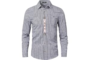 LUYANA Langarm Trachtenhemd mit Tasche Herren Oktoberfest Hemd Kariertes Freizeithemd Karohemd