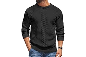 COOFANDY Jersey de Cuello Redondo de Manga Larga Hombres Suéter Básico de Invierno de Punto Cable Pullover