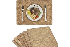 BSTKEY Paquete de 6 manteles Individuales de ratán de Hierba Marina Natural, manteles de Mesa Tejidos, manteles Individuales de café para Mesa, rectangulares de 17x11.8 Pulgadas (café)