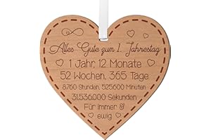 BLAZING EAGLE DESIGNS 1. Jahrestag Geschenk für Paare 1. Hochzeitstag Geschenk für ihn und sie Jubiläumsgeschenk für Ehemann 1 Jahr Jubiläum Holzherz zum Aufhängen mit Gravur Erinnerung für Ehefrau