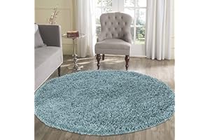 Serdim Rugs Living Room Round Shaggy Area Rugs, Polypropylene, Duck Egg Blue, 120x120cm(4x4')