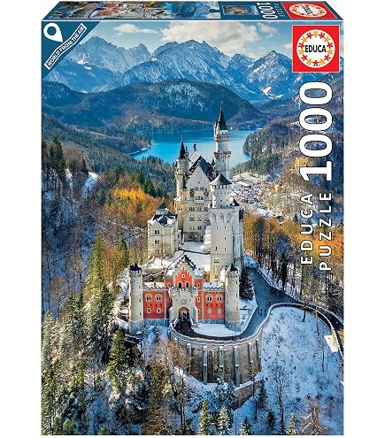 Lais Puzzle Vista aérea del Castillo de Neuschwanstein con pintoresco Paisaje de montaña Cerca de Füssen, Baviera, Alemania. Castillo de Neuschwanstein al Atardecer, Alemania 1000 Piezas