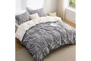 Bedsure Funda Nordica Cama 135/150 - Juego de Cama Reversible de Poliéster Oeko-Tex, Funda de Edredón 220x240 cm y 2 Almohada 50x75 cm, Nórdica con Cremallera, Ramitas Grises, Gris/Blanco