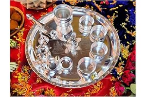 BENGALEN Premium Silver Plated Pooja thali Set 12 Inch with Accessories for Festival Ethnic Puja Items for Diwali, Home, Temple, Office, Wedding Gift