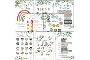 Hadley Designs Greenery Calming Corner Klassenzimmer-Poster, Vorschulklassenzimmer-Dekorationen für Vorschullehrer, Gefühle-Tabelle für Kinder, Lernposter für Klassenzimmer, 8 Stück