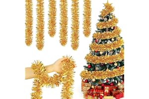 FIVEMILEBRO 6 Piezas Guirnalda Navideña de Oropel, Espumillon Arbol Navidad, Guirnalda de Navidad, para Boda, Fiesta de Cumpleaños, Decoración Navideña (Oro)