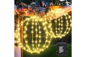 FLACCHI 2 Outdoor Hanging Ball Lights - 2 Sizes, Battery Operated Christmas Garden Lanterns, Waterproof Ball String Lights with 8 Lighting Modes, Timer and Memory Function (Warm White)