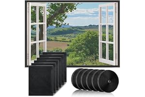 UIXXDUCC 6 x Fly Screen Window, Fly Screen Can Be Cut to Size, 130 x 150 cm, Fly Net Window, Insect Protection Window, Self-Adhesive Insect Protection Window with 6 Rolls of Adhesive Tape, Black
