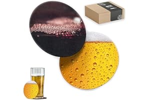 SHYAWORLD 100 Posavasos de Cartón Originales, Decorativos y Absorbentes para Bebidas y Líquidos. Portavasos para Mesa con Efectos de Acabado 10 x 10 cm y 1,4 mm Espesor. (Efecto Wine & Beer Redondo, 100)