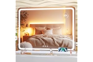 Hasipu Vanity Mirror with Lights, 58 x 48cm LED Makeup Mirror, Lighted Make up Mirrors with Dimmable 3 Modes, Touch Screen Control Vanity Mirrors Round White