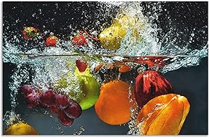 ARTland Spritzschutz Küche aus Alu für Herd Spüle 100x65 cm (BxH) Küchenrückwand mit Motiv Essen Obst Früchte unter Wasser Erbeeren Trauben Orange S6JP