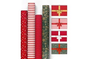 Kraft & Co Christmas Wrapping Paper Rolls – 4 Pack Thick Paper Sheets 69 cm x 8 m – Kraft Xmas Gift Wrap – Festive Eco Friendly Wrapping Papers for Christmas Gifts Wrap – Arts and Craft – 32 m Total