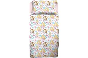 HERMET Princess - Juego de sábanas para Cama Individual, sábana encimera, sábana Bajera, Funda de Almohada, Rosa, Disney, 100% algodón, Producto Oficial