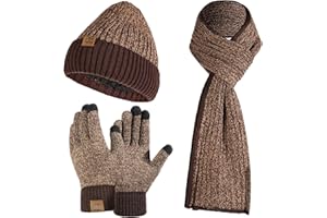 Tofern 3 Pezzo Cappello Uomo Invernali Beanie in Maglia con Sciarpa Beanie Sciarpa Foderata Guanti Invernali Guanti Touch Screen per Uomini Donne