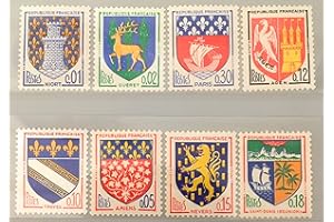 France 1962. 8 Timbres de Collection Neufs Authentiques Nos 1351A à 1354B. Armoiries de Villes : Paris, Agen... par des Livres Express
