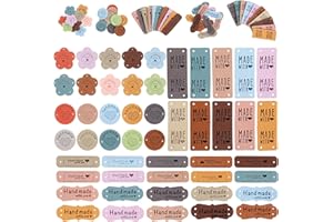 PEOVLVN 50Pcs Handmade With Love Tags - Colorful PU Leather Labels With Holes for Crochet, Sewing, DIY Crafts, Knitting, Shoes, Hat, Clothes Accessories