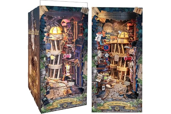 CRIOLPO DIY Book Nook Kit, Maison de poupée Miniature en Bois avec Meubles et lumière LED, Puzzle 3D en Bois, Serre-Livres d'art, Kit de Construction pour Les Personnes de Plus de 14 Ans