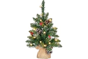 NIPACH GMBH künstlicher Weihnachtsbaum grün mit Deko Lichterkette 20 LED warm weiß Batterie Timer Christbaum Tannenbaum 45 cm Weihnachtsdeko Xmas-Deko