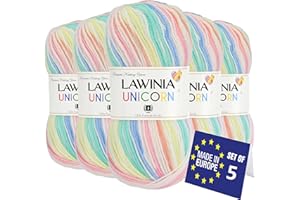 LAWINIA -Unicorn Ultra Soft Multicoloured Baby Wool 100g Balls x 5-230m, Premium Acrylic Oeko-TEX Certified, Hypoallergenic & Vegan, DK Wool for Knitting and Crochet, Baby Yarn, Variegated Yarn
