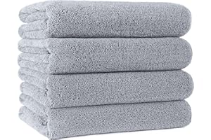 Polyte - Toalla de baño de Microfibra superabsorbente antipelusa - Secado rápido - Gris - 145 x 76 cm - Pack de 4