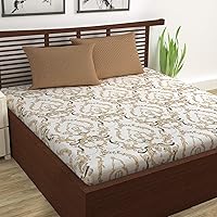 Divine Casa 100% Cotton Abstract Print Mix N Match Bedsheet with 2 Pillow Covers for Double Bed (Beige and Brown)