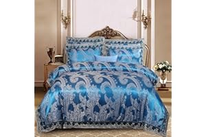 Beyeutao Stain - Set di biancheria da letto in jacquard, 200 x 200 cm, elegante set di biancheria da letto in 3 pezzi, colore: blu, con federe. (200 x 200 cm + 2 x 80 x 80 cm, blu)
