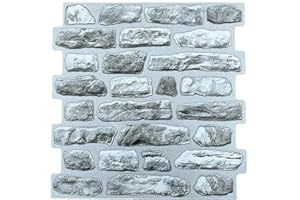 MYDEKOR Self Adhesive Peel and Stick 3D Wall Panel Tile Cladding Decorative Cladding Home Bedrrom Kitchen Backsplash Sticker Grey Slate Rock Stone Brick Effect (4 PCS / 0.96m2)