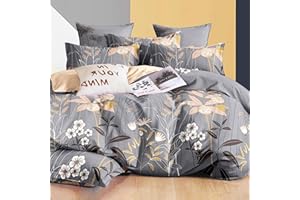 Etrexonline Juego de Funda Nórdica 4 Piezas Cama 180 Microfibra Suave Transpirable - 1 Funda Edredón 260x240 cm, 1 Bajera 180x200+28 cm y 2 Fundas de Almohada 50x100 cm (Flor Gris)