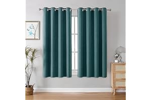 CUCRAF 100% Blackout Curtain 2 Panels Ring Top Thermal Soundproof Blackout Curtains for Bedroom,Kidsroom and Living Room,52" x 63"(W x L), Forest Green