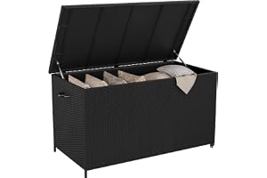 Yaheetech PE-rotting trädgårdslåda förvaringsbox med hjul och lock, 650 l stort förvaringsutrymme, förvaringslåda XXL väderbeständig inkl. handtag för trädgård, terrass och balkong, 150 × 77 × 76,5 cm