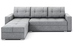 ‎GREKPOL Grekpol- Ecksofa mit Schlaffunktion Couchgarnitur Eckcouch Sofa Sofagarnitur Bettsofa L-Form Couch Schlafsofa - FARO (Grau (Lars 90))