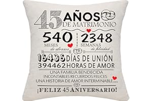 BOMMEX Regalo 45 Años de Matrimonio 45º Aniversario de Boda Funda de Cojín Recuerdo Decoración Regalo para Parejas Padres Mujeres Hombres Mamá Papá Esposo Esposa Abuela Abuelo Tío Amigos(45º Aniversario)