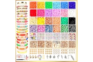 HUGZ 6000 PCS 24 Colors Clay Beads for Bracelet Making Kit - Flat Round Polymer Spacer Heishi Beads for Jewelry Making with Pendant Charms Kit Letter Elastic Strings. A Jewellery Set That Makes Your Day!