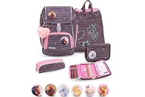 Belmil Comfy Plus Premium Schulranzen Set Für kleine Kinder, Erstklässler 5 - teilig mit STAEDTLER, Brustgurt, Hüftgurt, Mädchen, Braun (405-73/P/S Mint)