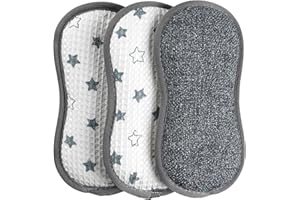 Kleeneze KL076472EU7 3-pak antybakteryjnych podkładek czyszczących z motywem gwiazd, dwustronne gąbki do czyszczenia, czyszczenie bez smug, do usuwania uporczywych plam, ergonomiczny kształt