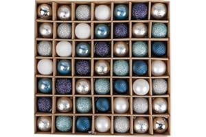 ‎VALERY MADELYN VALERY MADELYN Weihnachtskugeln 49 Stücke 3CM Kunststoff Christbaumkugeln Weihnachtsdeko mit Aufhänger Glänzend Glitzernd Matt Baumschmuck Winterwünsches Thema Silber Blau