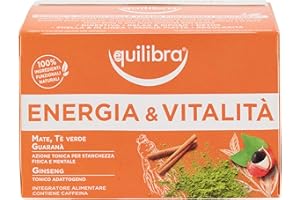 Equilibra Integratori Alimentari Tisane, Tisana Energia e Vitalità, 100% Ingredienti Funzionali Contro Stanchezza Fisica e Mentale, con Mate, Tè Verde e Guaranà, Materiali 100% Riciclabili, 15 Filtri