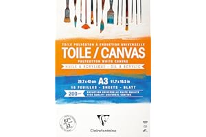 Clairefontaine 975208C - Un bloc encollé de 10 toiles prêtes à peindre 29,7x42 cm 200g, Cosmos Blanc