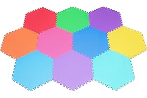 Edukit Hexagonal Foam Play Mat Tiles – 10 Pack – Interlocking Floor Mats for Children – Multicoloured EVA Foam Tiles