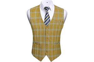 HISDERN Chalecos de Cuadros para Hombre de Vestir Chaleco Traje Escoces de Algodón Clásico Formal Elegantes de Fiesta Boda Con Bolsillos
