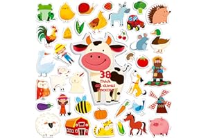 HEBAYY 38PCS Farm Animal Jelly Stickers, Thick Window Door Clings Removable Reusable Gel Clings Decals for Kids Toddlers Adults Home Classroom Nursery Animal Party Supplies Decorations (Not Edible)