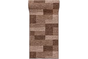 Mazovia Alfombra de Pasillo Larga - Alfombra Antideslizante Geometría Moderno - Pelo Corto - Alfombras de Pasillo por Metros - Alfombras para Pasillos Largos - Beige - 67 x 175 cm