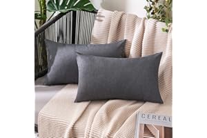 MIULEE 2er Set Wasserdicht Kissenbezug Outdoor Sofakissen Dekokissen Modern Kissenbezüge Dekorativ Kissenhülle Deko aus Polyster Leinen-Optik für Garten Sofa Wohnzimmer Bett 30x50 cm Dunkelgrau