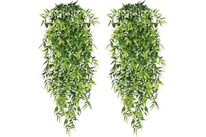 ‎YMIFEEY YMIFEEY 4 Stück Hängepflanze Künstlich Bambus Blätter 80cm, Kunstpflanze Hängend Künstliche Pflanzen Plastikpflanzen für Wand Balkon Garten Hochzeit Drinnen Draußen Deko