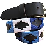 CARLOS DIAZ Boys Girls Kids Childrens Premium Unisex Brown Leather Embroidered Designer Polo Belt